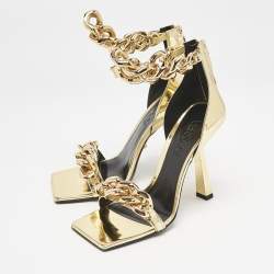 Versace Gold Leather Medusa Chain Ankle Strap Sandals Size 36