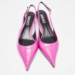 Versace Pink Brushed Leather Pin-Point Slingback Pumps Size 38