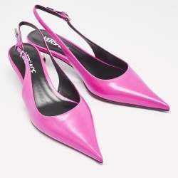 Versace Pink Brushed Leather Pin-Point Slingback Pumps Size 38