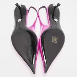 Versace Pink Brushed Leather Pin-Point Slingback Pumps Size 38