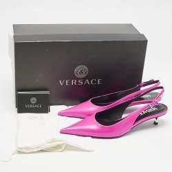 Versace Pink Brushed Leather Pin-Point Slingback Pumps Size 38
