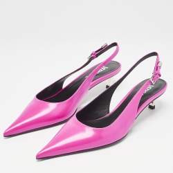 Versace Pink Brushed Leather Pin-Point Slingback Pumps Size 38