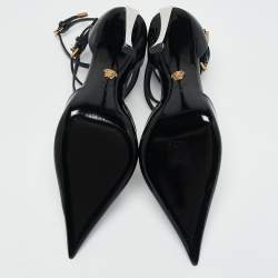 Versace Black Brushed Leather Pin-Point Ankle Strap Pumps Size 39