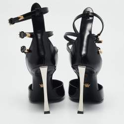Versace Black Brushed Leather Pin-Point Ankle Strap Pumps Size 39