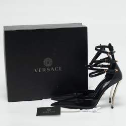 Versace Black Brushed Leather Pin-Point Ankle Strap Pumps Size 39