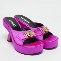 Versace Fuchsia Satin Medusa Biggie Mules Size 37