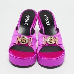 Versace Fuchsia Satin Medusa Biggie Mules Size 37
