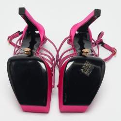 Versace Pink Satin Crystal Embellished Platform Sandals Size 39