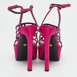 Versace Pink Satin Crystal Embellished Platform Sandals Size 39