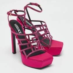 Versace Pink Satin Crystal Embellished Platform Sandals Size 39