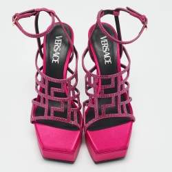 Versace Pink Satin Crystal Embellished Platform Sandals Size 39