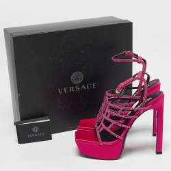 Versace Pink Satin Crystal Embellished Platform Sandals Size 39
