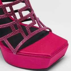 Versace Pink Satin Crystal Embellished Platform Sandals Size 39