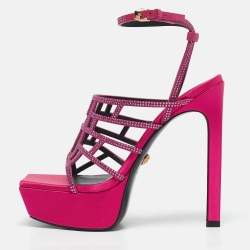 Versace Pink Satin Crystal Embellished Platform Sandals Size 39