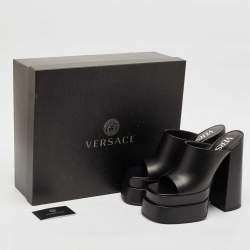 Versace Black Leather Platform Mules Size 41