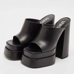 Versace Black Leather Platform Mules Size 41