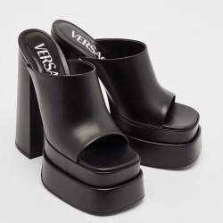 Versace Black Leather Platform Mules Size 41