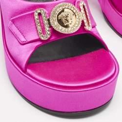 Versace Fuchsia Satin Medusa Biggie Slide Sandals Size 36