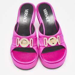 Versace Fuchsia Satin Medusa Biggie Slide Sandals Size 36