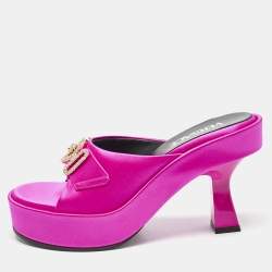 Versace Fuchsia Satin Medusa Biggie Slide Sandals Size 36