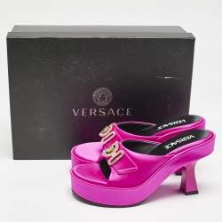 Versace Fuchsia Satin Medusa Biggie Slide Sandals Size 36