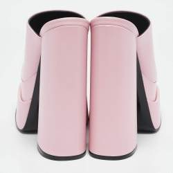 Versace Light Pink Leather Platform Mules Size 37