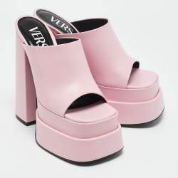 Versace Light Pink Leather Platform Mules Size 37