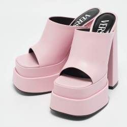 Versace Light Pink Leather Platform Mules Size 37