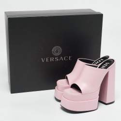 Versace Light Pink Leather Platform Mules Size 37