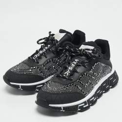 Versace Black/Grey Leather and Lurex Fabric Trigreca Sneakers Size 40