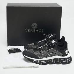 Versace Black/Grey Leather and Lurex Fabric Trigreca Sneakers Size 40