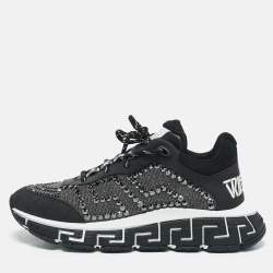 Versace Black/Grey Leather and Lurex Fabric Trigreca Sneakers Size 40