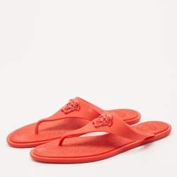 Versace Red Rubber Medusa Thong Slide Flats Size 38.5