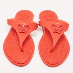 Versace Red Rubber Medusa Thong Slide Flats Size 38.5