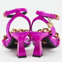 Versace Pink Satin Medusa Chain Ankle Strap Sandals Size 36