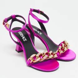 Versace Pink Satin Medusa Chain Ankle Strap Sandals Size 36