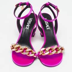 Versace Pink Satin Medusa Chain Ankle Strap Sandals Size 36