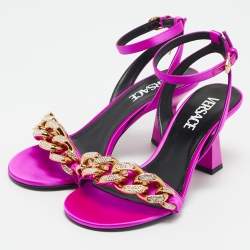 Versace Pink Satin Medusa Chain Ankle Strap Sandals Size 36