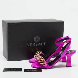 Versace Pink Satin Medusa Chain Ankle Strap Sandals Size 36