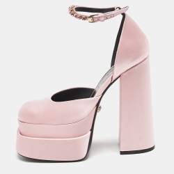 Versace Light Pink Satin Crystal Aevitas Platform Pumps Size 40