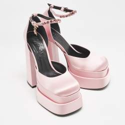 Versace Light Pink Satin Crystal Aevitas Platform Pumps Size 40