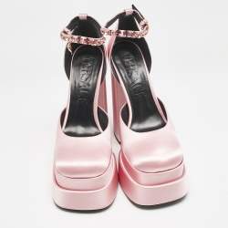 Versace Light Pink Satin Crystal Aevitas Platform Pumps Size 40