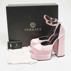 Versace Light Pink Satin Crystal Aevitas Platform Pumps Size 40