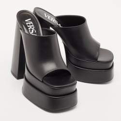 Versace Black Leather Aevitas Platform Mules Size 40