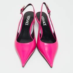 Versace Pink Brushed Leather Pin-Point Slingback Pumps Size 35