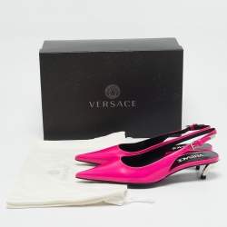 Versace Pink Brushed Leather Pin-Point Slingback Pumps Size 35