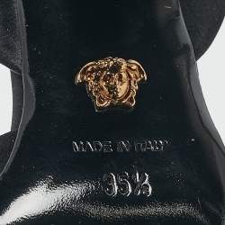 Versace Black Satin Crystal Embellished La Medusa Slingback Pumps Size 35.5