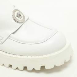 Pre Owned Versace White Leather Medusa Loafers Size 39.5