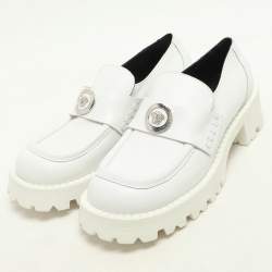 Pre Owned Versace White Leather Medusa Loafers Size 39.5