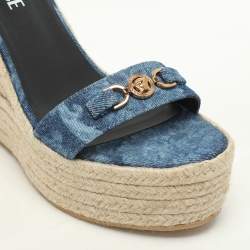 Versace Blue Denim Wedge Espadrille Ankle Sandals Size 39